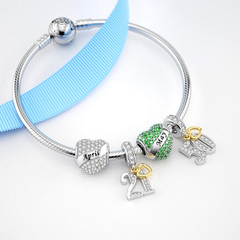 DALARAN May Birthstone Charms for Pandora Charms Bracelet Sterling Silver Heart Bead Happy Birthday for Bracelets Necklace - Image 3